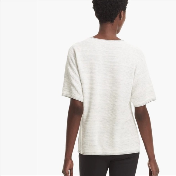 MM LaFleur The Coleman Top Short Sleeve Knitted Gray Ivory Textured Stripe Sz XS - Picture 2 of 11